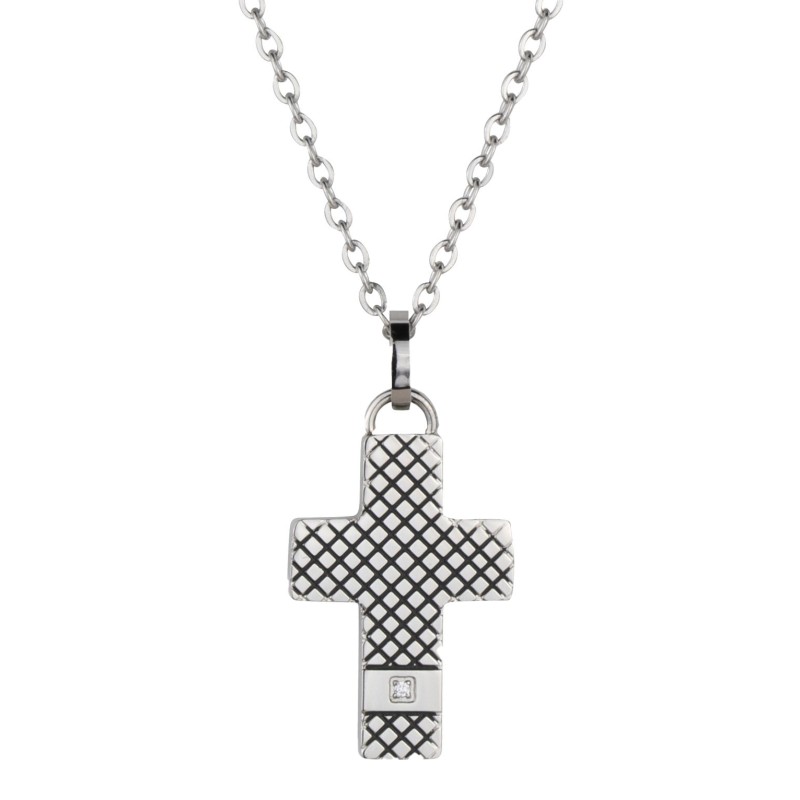 Traveller Kruis Ketting - Heren - Ketting Man - Edelstaal - Zirkonia - 50+5cm lang