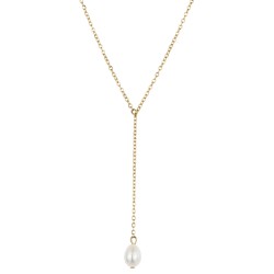 Traveller Necklace - Stainless Steel - Gold Plated - Freshwater Pearl - 48-56cm