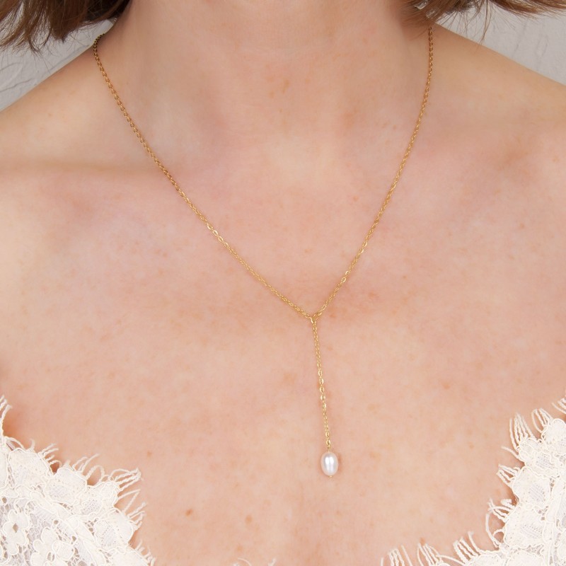 Traveller Ketting - Edelstaal verguld - Parel (zoetwater) - 181212