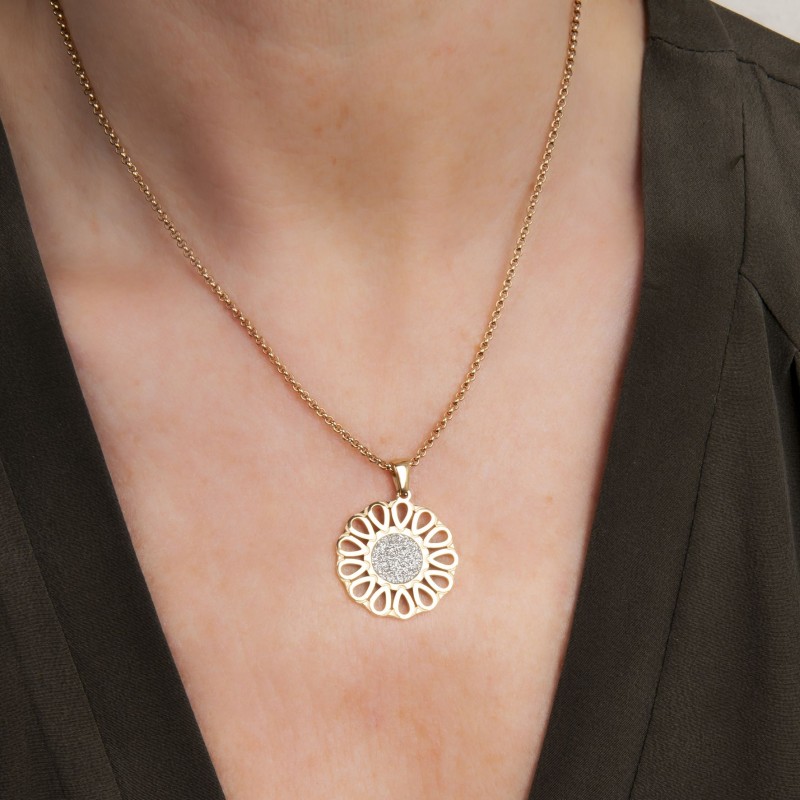 Traveller Kette mit Anhänger - Blume - Edelstahl - Vergoldet - 42 + 4 cm