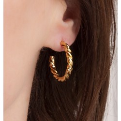 Traveller Hoop Earrings - Gold Coloured - Stainless Steel - Twisted Effect - Gold Plated - 20 mm