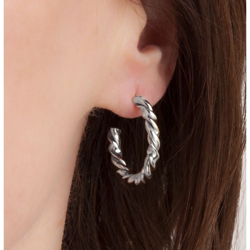 Traveller Hoop Earrings - Silver Coloured - Stainless steel - Twisted Effect - 20 mm - 181185