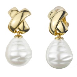 Traveller Clip-on Earrings - Drop - Gold Plated - Baroque Pearl - 17x20mm - White - 40x15mm