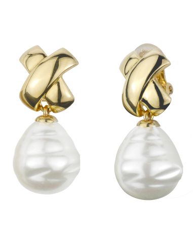 Traveller Drop clip earrings - Baroque pearl - 22ct gold plated - 110648