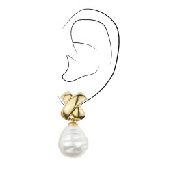 Traveller Drop Clip Earrings - Gold Plated - Baroque Pearl - 17x20mm - White - 40x15mm - 110648
