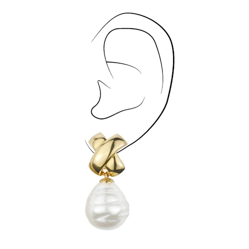 Traveller Drop Clip Earrings - Gold Plated - Baroque Pearl - 17x20mm - White - 40x15mm