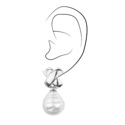 Traveller Clip Oorbellen - Hangers - Zilverkleurig - Barok Parel - 17x20mm - Wit - Geplatineerd - 40x15mm