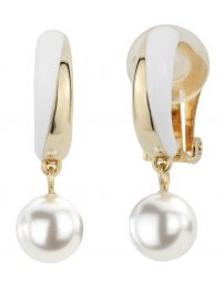 Traveller Drop clip earrings - White - Pearl - 22ct gold plated - 114248