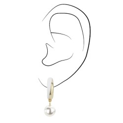 Traveller Ohrclip - Hänger - Vergoldet - Perle - 8mm - Weiß - Weiß Emailel - 27x8 mm