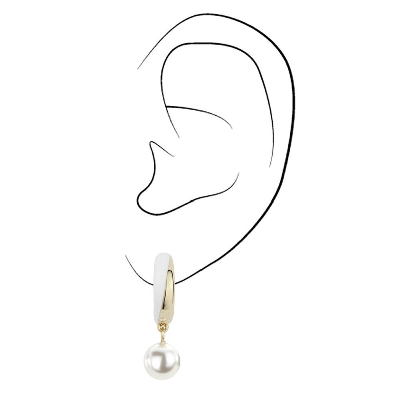 Traveller Drop Clip Earrings - Gold Plated - PEarls - 8mm - White - White Enamel - 27x8 mm