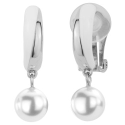Traveller Clip Oorbellen - Hangers - Zilverkleurig - Parels - 8mm - Wit - Wit Emaille - Geplatineerd - 27x8 mm - 114249