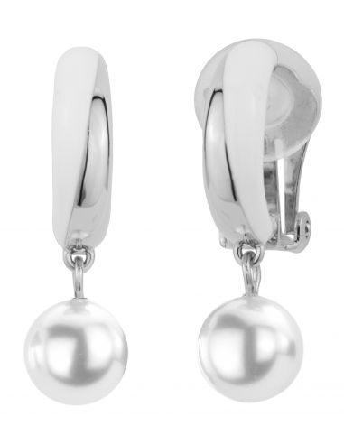 Traveller Drop clip earrings  - White - Pearl - Platinum plated - 114249