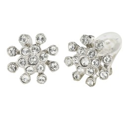 Traveller Clip Oorbellen - Zilverkleurig - Kristallen - Geplatineerd - Bloem - 17mm