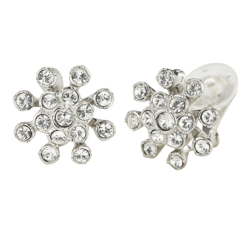 Traveller Ohrclip - Silberfarben - Kriatalle - Blume - Platiniert - 17 mm - 157546