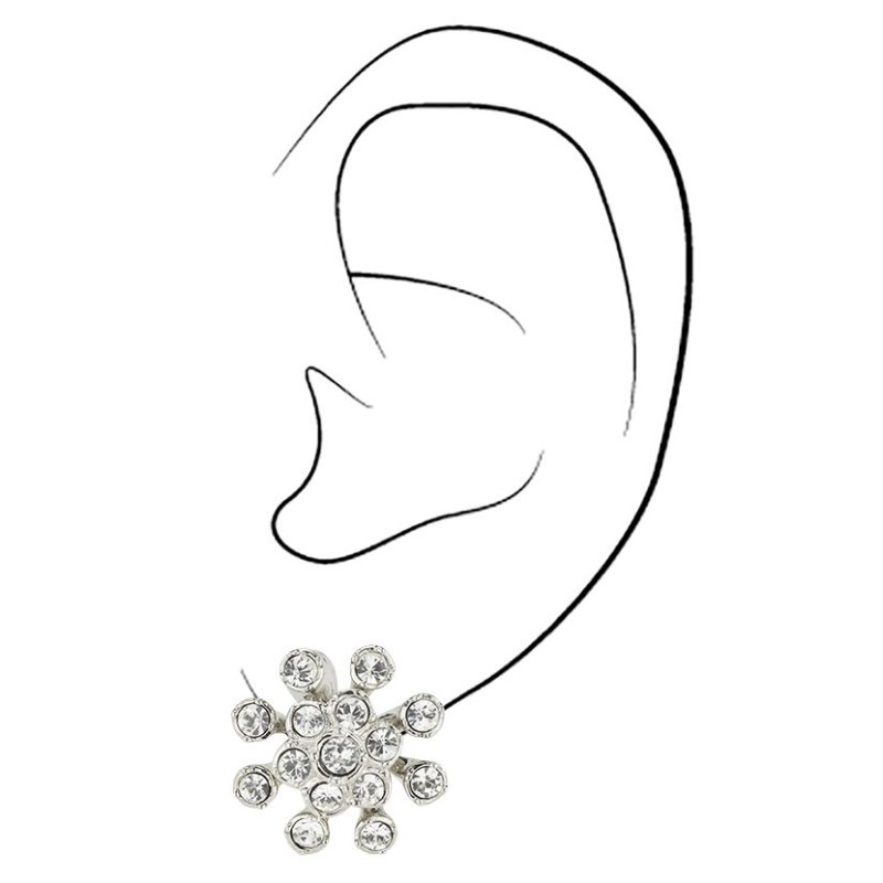 Traveller Clip-on Earrings - Silver Coloured - Crystals - Flower - Platinum Plated - 17mm