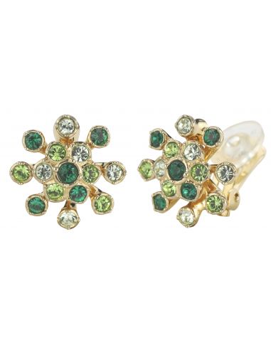 Traveller Clip earrings - Blume - Preciosa Kristalle - 22ct gold plated - Groen - 157548