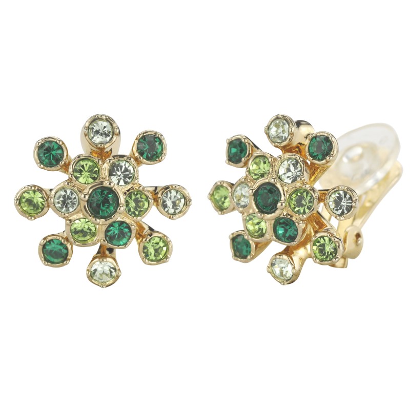 Traveller Clip-on Earrings - Gold Plated - Crystals - Green - 17 mm - 157548