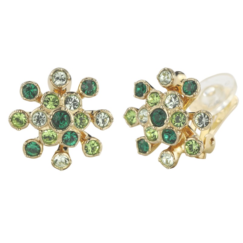 Traveller Oorclips - Bloem - Preciosa crystals - Goudkleurig - Groen - 157548