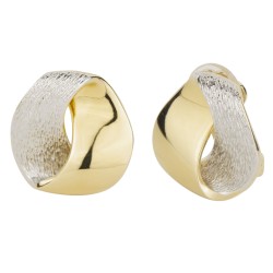 Traveller Clip-on Earrings - Bicolour - Gold & Platinum Plated - Shiny & Texture - 15x14 mm