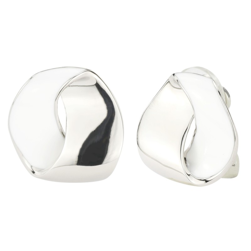 Traveller Ohrclip - Silberfarben - Weiß Emaille - Platiniert - 15x14 mm - 157556
