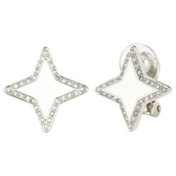 Traveller Clip Oorbellen - Ster - Kristallen - Wit Emaille - Geplatineerd - 20x20mm - 157560