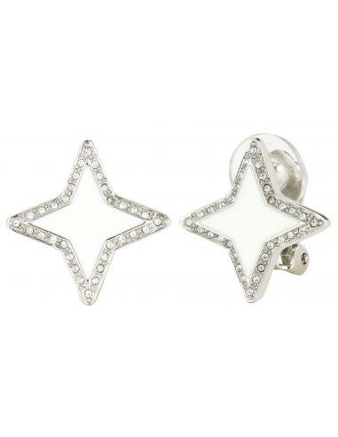 Traveller Clip earrings - Star - Preciosa Kristalle - White - Platinum plated - 157560
