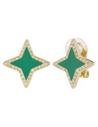 Traveller Clip earrings - Star - Preciosa Kristalle - Green - 22ct gold...