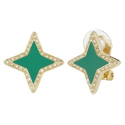 Traveller Clip-on Earrings - Star - Crystals - Green Enamel - Gold Plated - 20x20mm - 157561