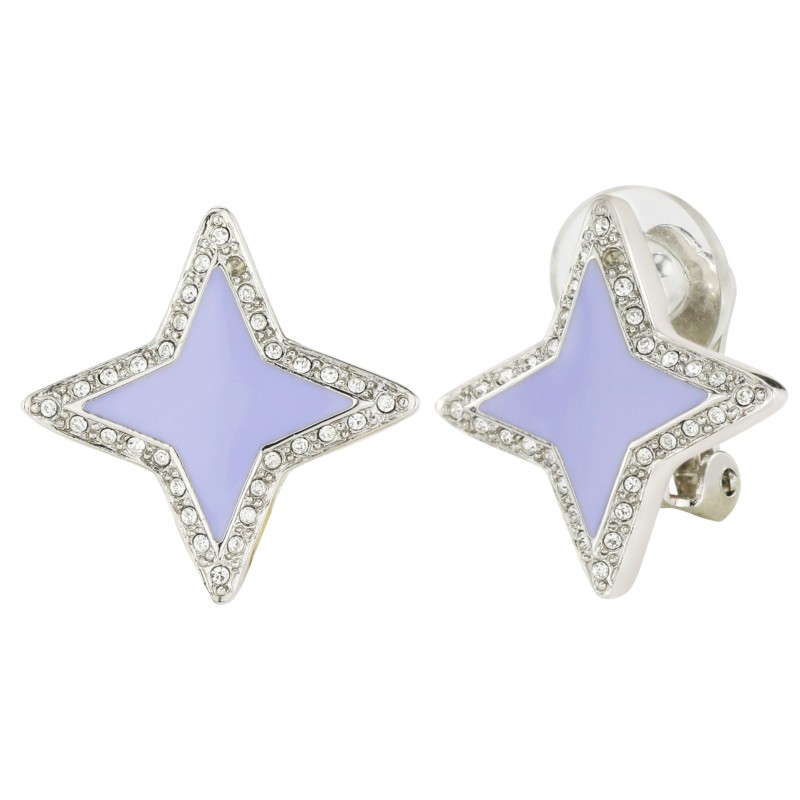Traveller Ohrclip - Stern - Kristalle - Violett Emaille - Platiniert - 20x20mm - 157562