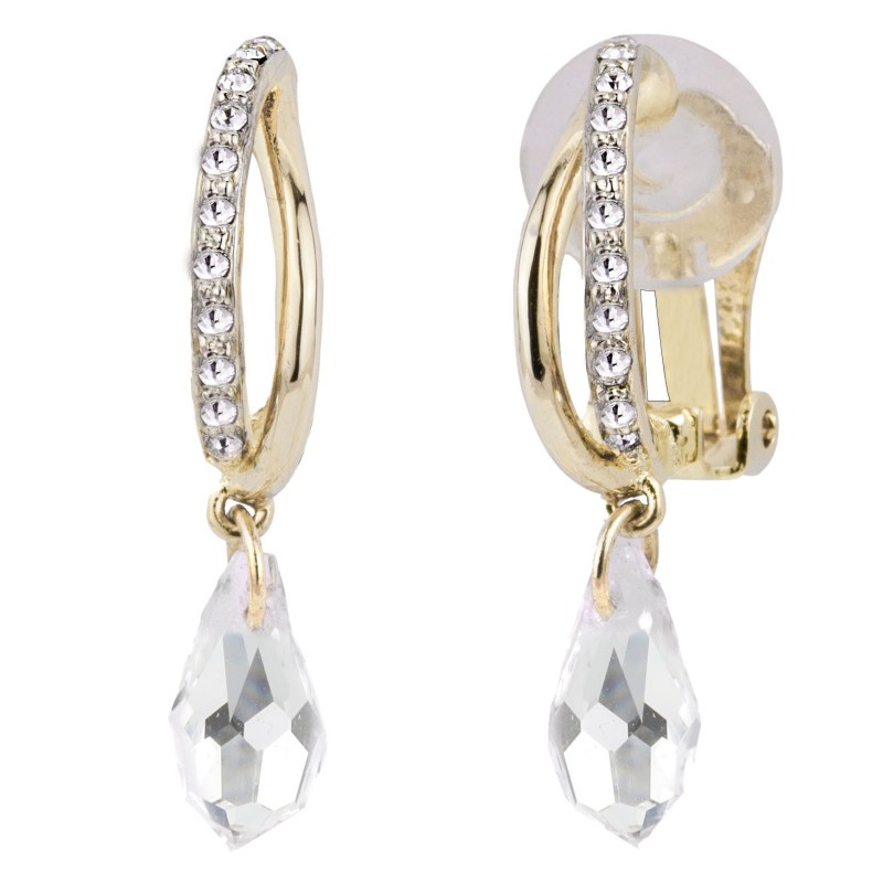Traveller Ohrclips - Hänger - Goldfarbe - Preciosa Kristalle - Tropfen - 22kt vergoldet - 30x5 mm - 157565