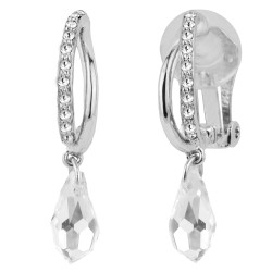 Traveller Drop Clip Earrings - Silver Coloured - Crystals - Teardrop - Platinum Plated - 30x5mm - 157566