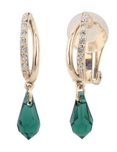 Traveller Drop clip earrings - Teardrop - Preciosa crystals - Green - 22ct gold plated - 157567