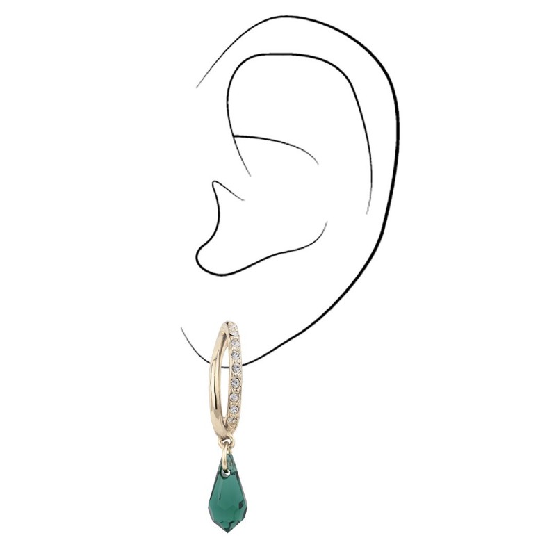 Traveller Drop Clip Earrings - God Plated - Crystals - Teardrop - Green - 30x5 mm