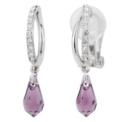 Traveller Ohrclip - Hänger - Silberfarben - Kristalle - Tropfen - Violett - Platiniert - 30x5mm