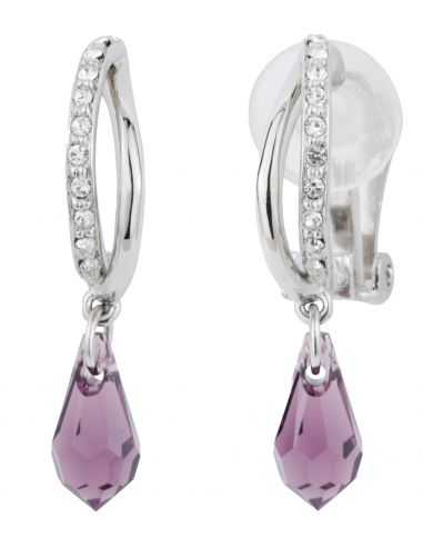 Traveller Drop clip earrings - Teardrop - Preciosa crystals - Violet - Platinum plated - 157568