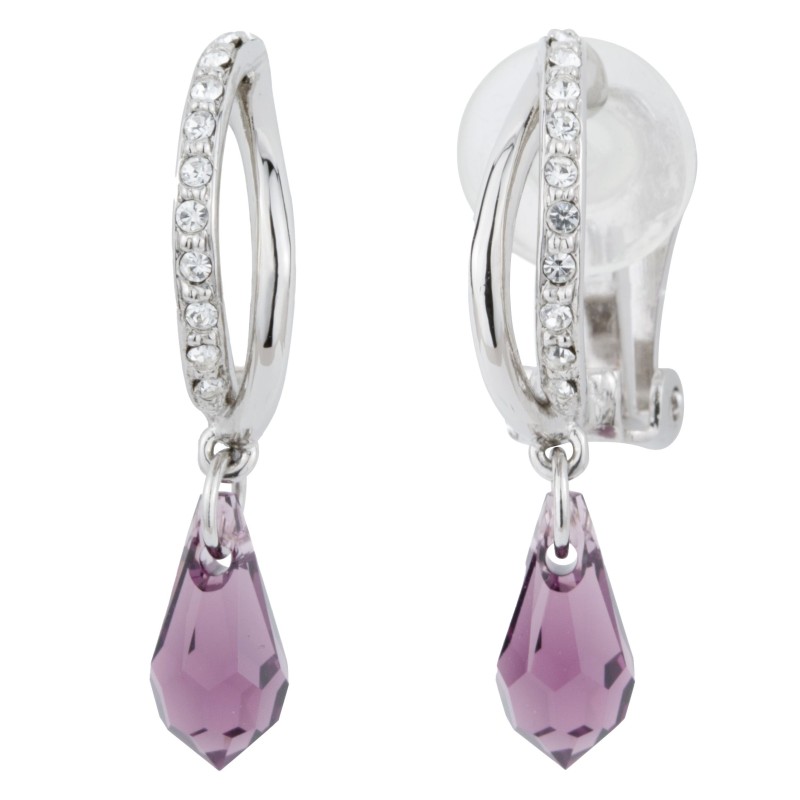 Traveller Ohrclip - Hänger - Silberfarben - Kristalle - Tropfen - Violett - Platiniert - 30x5mm - 157568