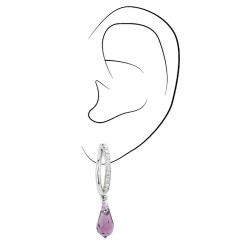 Traveller Drop Clip Earrings - Silver Coloured - Crystals - Teardrop - Violet - Platinum plated - 30x5mm