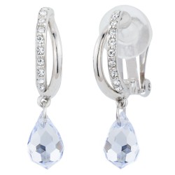 Traveller Clip Oorbellen - Hangers - Geplatineerd - Kristallen - Druppelvorm - Licht Blauw / Saffier - 30x5mm - 157570