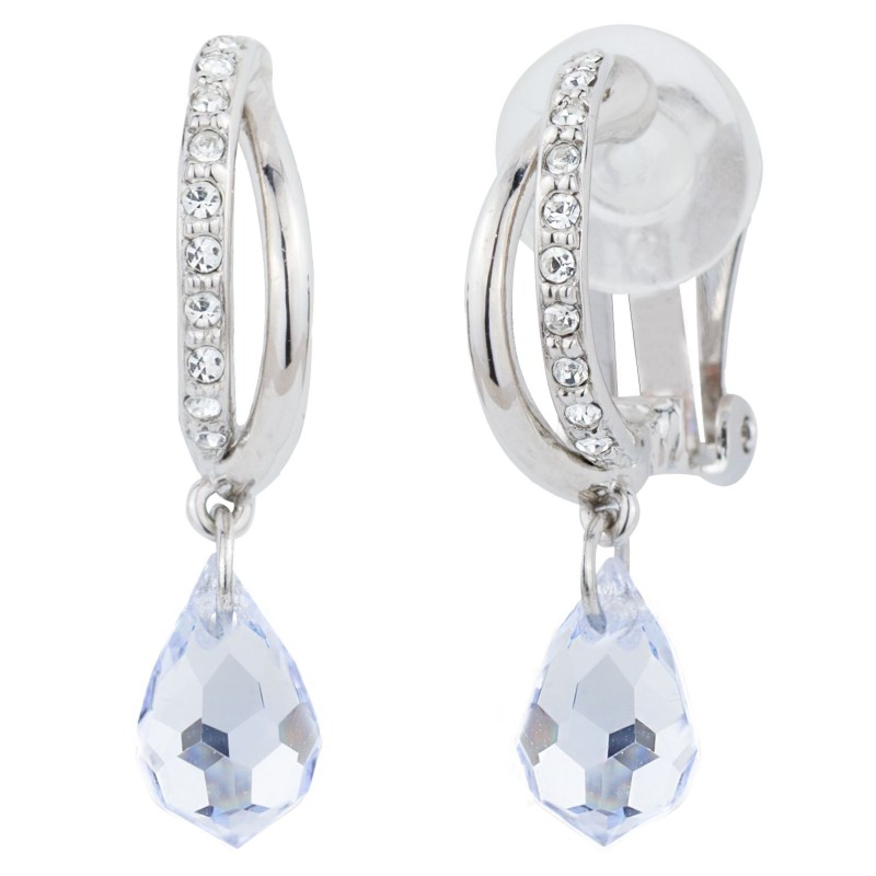 Traveller Clip Oorbellen - Hangers - Geplatineerd - Kristallen - Druppelvorm - Licht Blauw / Saffier - 30x5mm - 157570