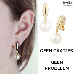 Traveller Clip Oorbellen - Parels - Hangers - 12 mm - Crème - 22kt Verguld - Goudkleurig - 30x12 mm - 113718
