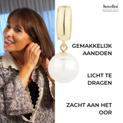 Traveller Clip Oorbellen - Parels - Hangers - 12 mm - Crème - 22kt Verguld - Goudkleurig - 30x12 mm - 113718