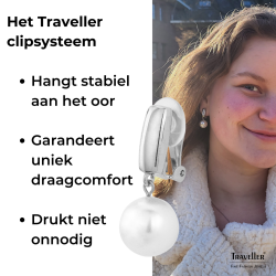 Traveller Clip Oorbellen - Parels - Hangers - 12 mm - Wit - Geplatineerd - Zilverkleurig - 30x12 mm