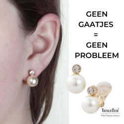 Traveller Oorclips - Parels - 10 mm - Crème - Preciosa Kristallen - 22kt Verguld - Goudkleurig - 15x10 mm
