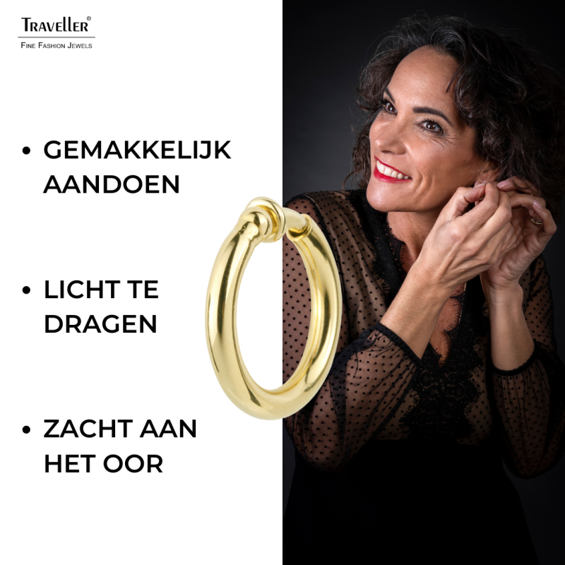 Traveller Clip Oorbellen - Oorringen - 22kt Verguld - Goudkleurig - 25 mm - 155048