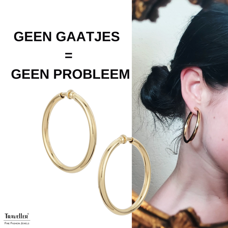 Traveller Clip Oorbellen - Oorringen - Goudkleurig - 45 mm - 22ct Verguld