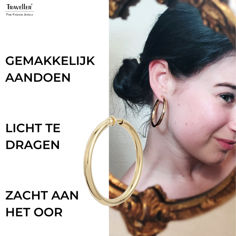 Traveller Clip Oorbellen - Oorringen - Goudkleurig - 45 mm - 22ct Verguld - 155052
