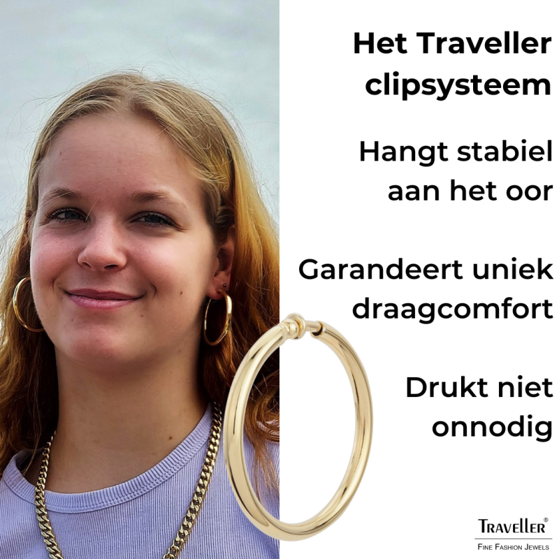 Traveller Clip Oorbellen - Oorringen - Goudkleurig - 45 mm - 22ct Verguld - 155052