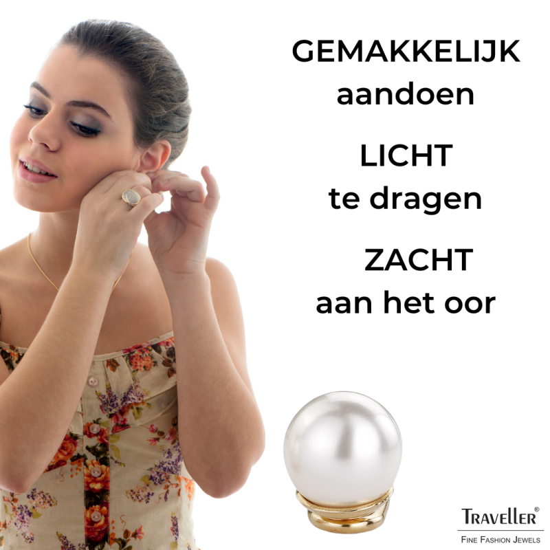 Traveller Clip Oorbellen - Parel - 10 mm - Wit - Verguld - Goudkleurig