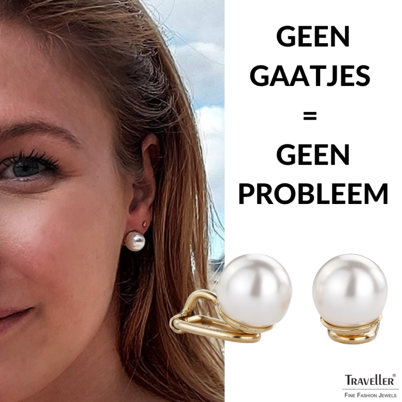 Traveller Clip Oorbellen - Parel - 10 mm - Wit - Verguld - Goudkleurig - 700010