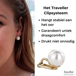 Traveller Clip Oorbellen - Parel - 10 mm - Wit - Verguld - Goudkleurig - 700010